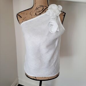 ADRIANA CONTRERAS ONE SHOULDER LINEN TOP